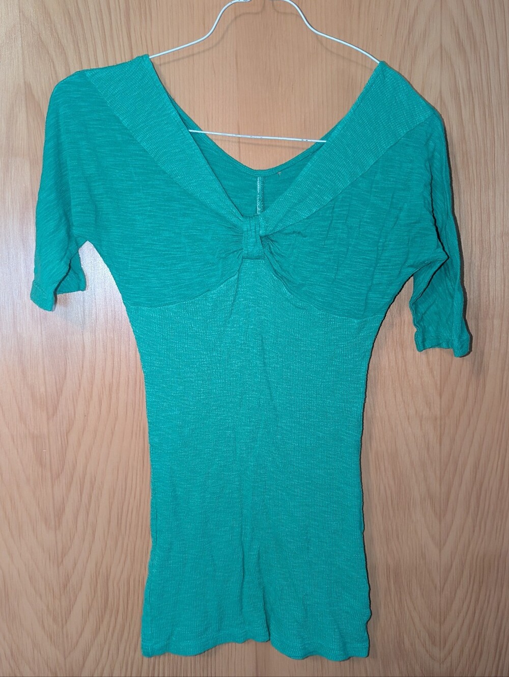 Women’s Teal Knot-Front Short Sleeve Top